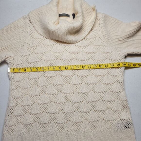 Liz Claiborne Winter White Metallic Knit Pointelle Wool Blend Cowl Neck Sweater - Picture 10 of 12